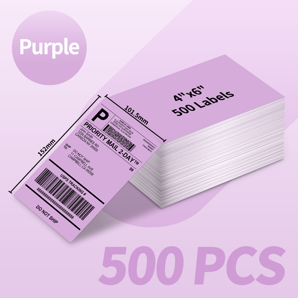 Label Maker - Phomemo 4x6 ป้ายความร้อนสําหรับฉลากการจัดส่งเครื่องพิมพ์-500PCS สีม่วง Mailing Labels