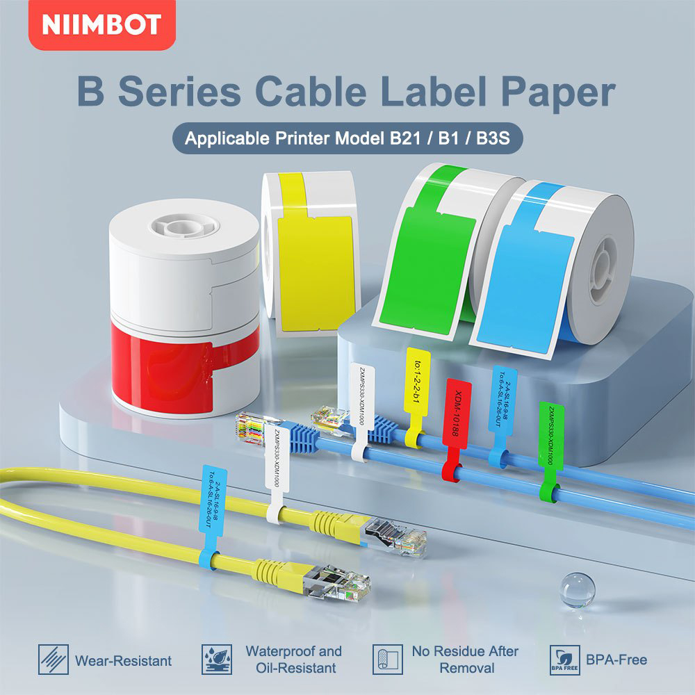 Label Maker - Niimbot ป้ายสายแบบพกพาเครื่องพิมพ์ความร้อน B1 B21 B203 กระดาษข้อมูลสายระบุเส้นใยลวดป้ายป้ายไฟเบอร์: